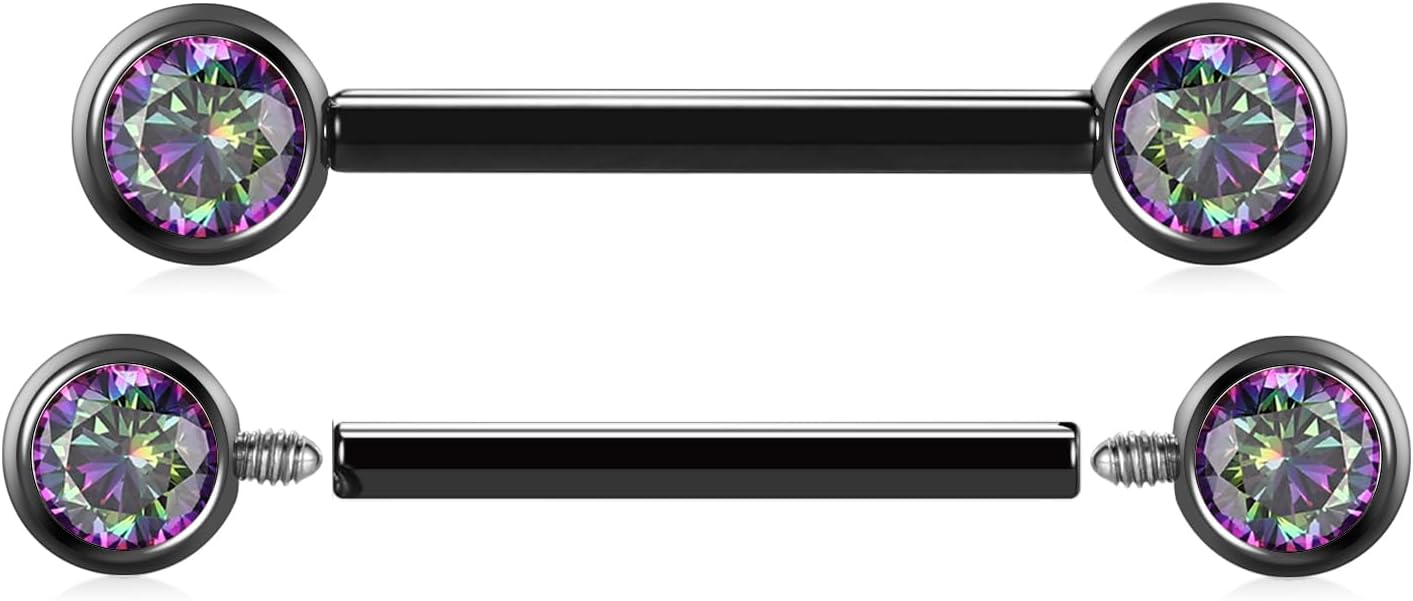 FUNLMO 2pcs Nipple Piercing Jewelry Titanium Nipple Rings Internally Threaded Tongue Rings Bridge Piercing Jewelry Nipple Barbells 14G 12-20mm