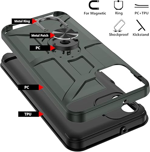 Vista 31 de Funda para Galaxy A04e, con [3X protector de pantalla de vidrio templado], soporte de anillo integrado y soporte magnético para automóvil a prueba