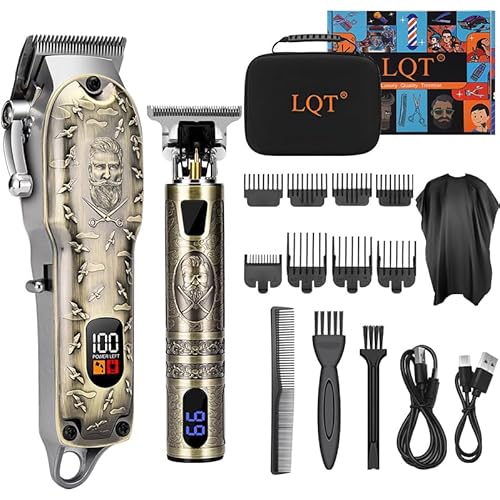 Professional Hair Clipper Set, Digital Display Trimmer Kit with Accessories, Barber Case and Cape, Vintage Design