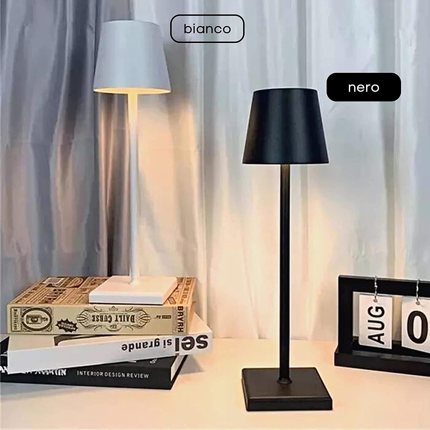 3 Lampade da tavolo touch senza fili ricaricabile USB, alluminio satinato abatjour per camera da letto comodino bar ristoranti hotel ufficio, 3 intensità di luce (NERO)