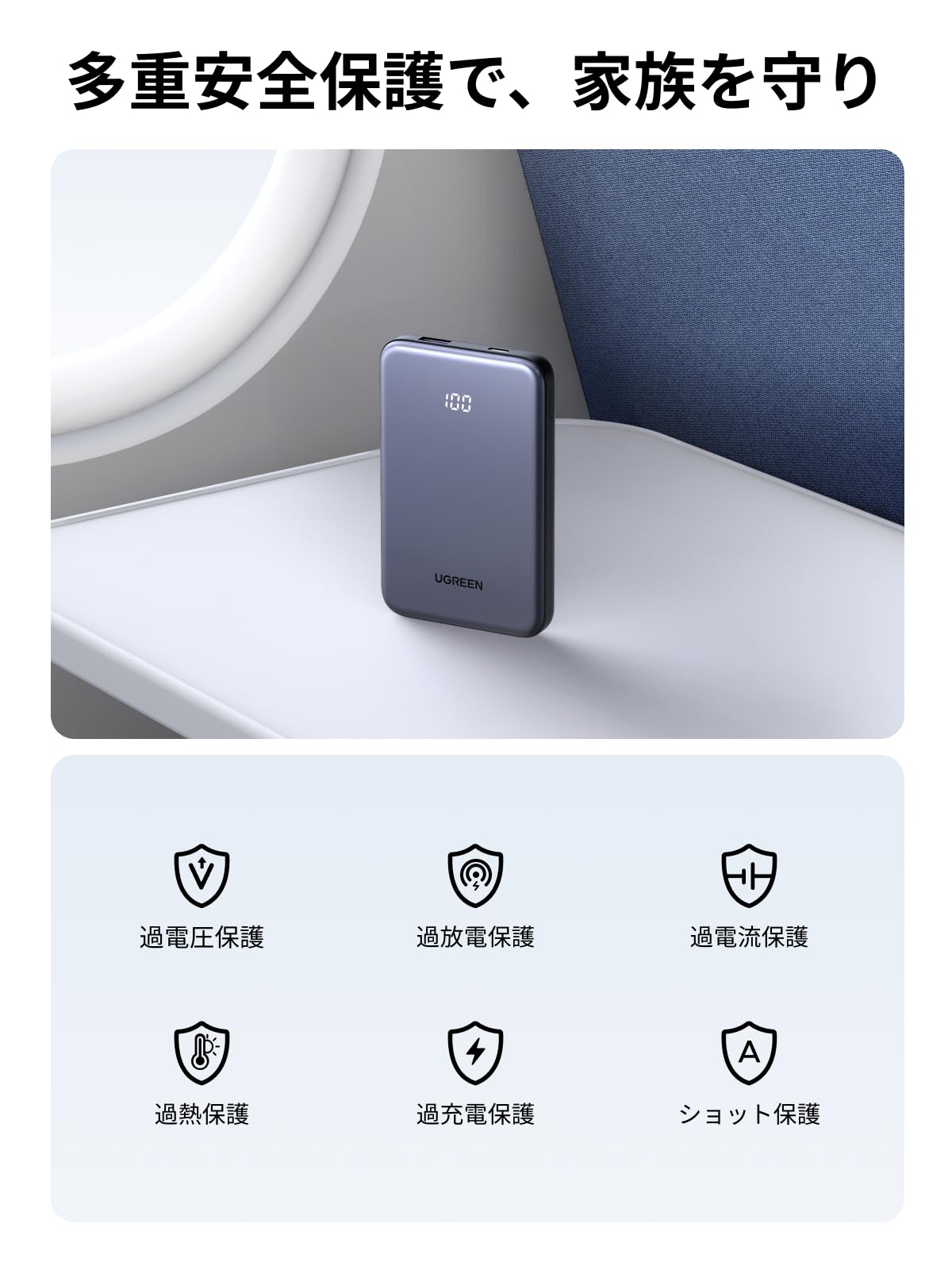 UGREEN 10000mAhモバイルバッテリー PD20W グレー PSE適合 Amazon | UGREEN Zapix【小型・軽量／10000mAh／USB－C＆USB－A／PD20W