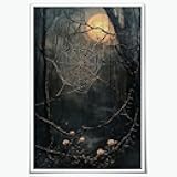 Vintage Forest with Spider Web Poster Canvas Wall Art Moody Gothic Decor Dark Academia Goth Aesthetic Print for Office Bedroom Living Room Apartment Gallery Wall Decor Unframed24x36inch