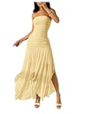 Women's Sleeveless Strapless Irregular Ruffle Tube Dress Mesh Evening Night Party Long Dresses