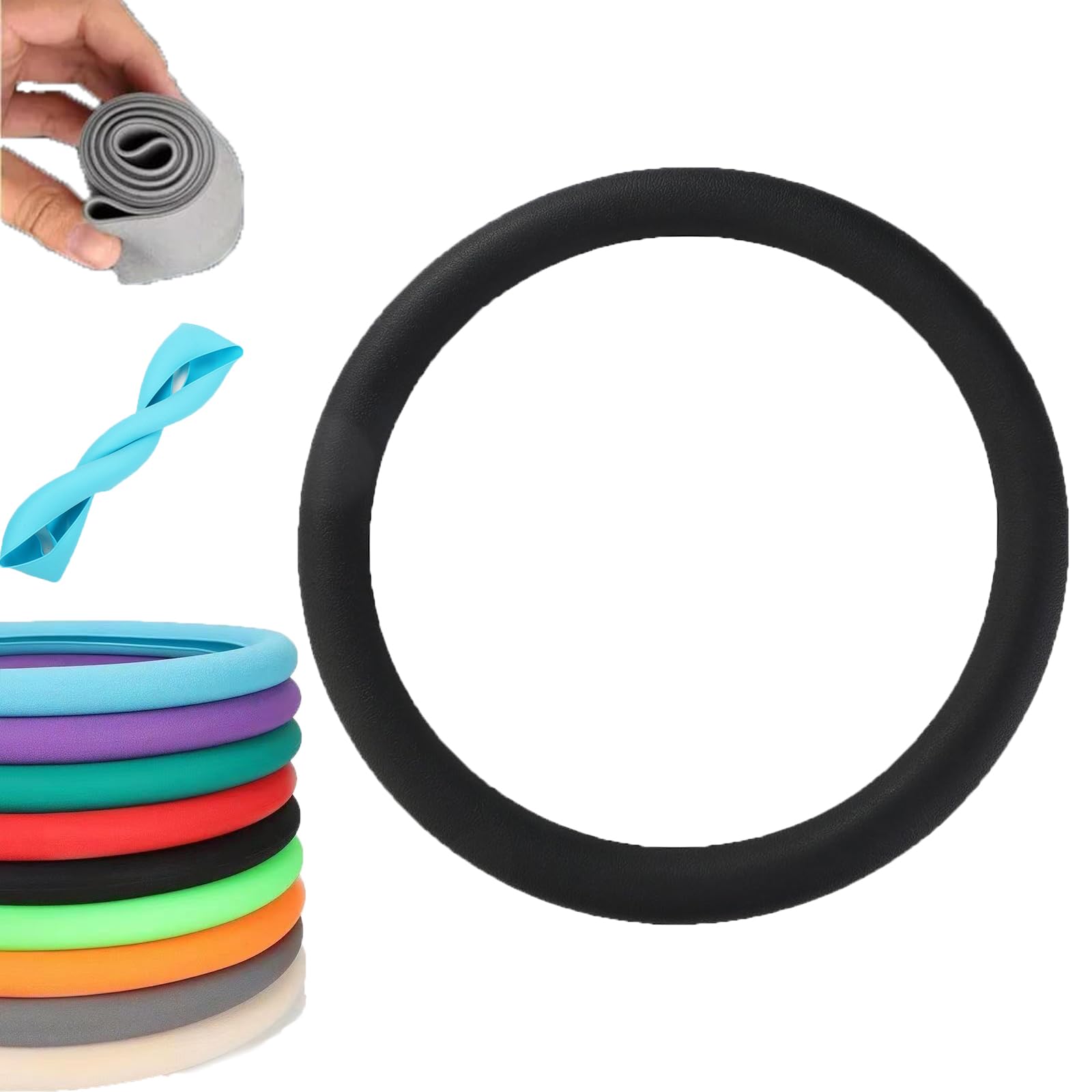 Car Steering Wheel Protective Cover, Cool Non-Slip Silicone Steering Wheel Protector, Universal Fit for Most Cars (Black)