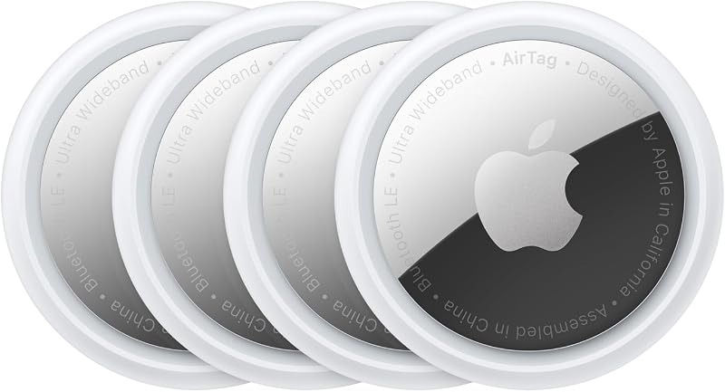 Apple AirTag (1.ª generación) - Paquete de 4. Realice un seguimiento y encuentre sus llaves, billetera, equipaje, mochila y más. Configuración sencilla con un solo toque con iPhone o iPad, Bluetooth