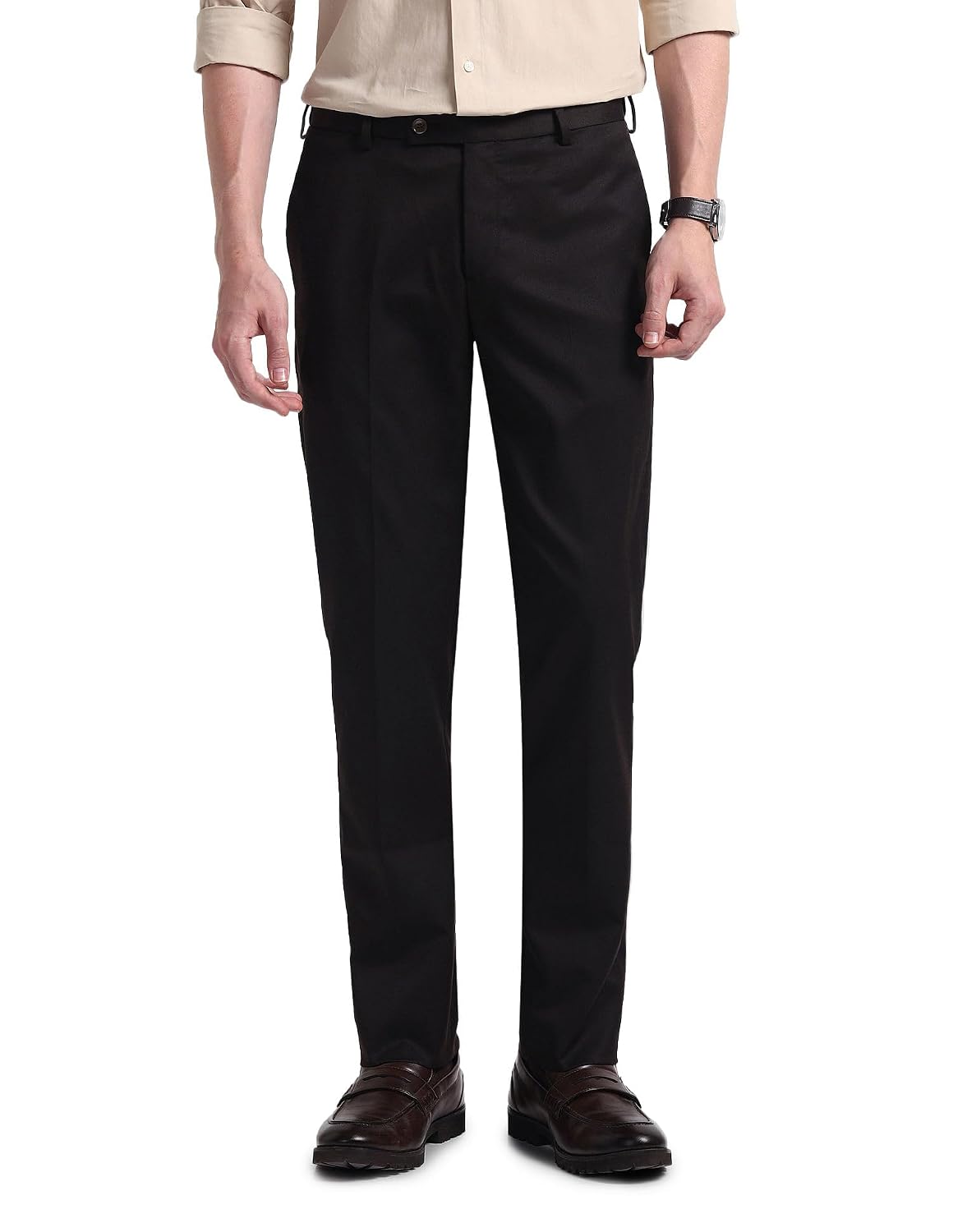 Arrow Men Tapered fit Polyester SolidMid-Rise waistTrousers - Review, Price and Buying Guide