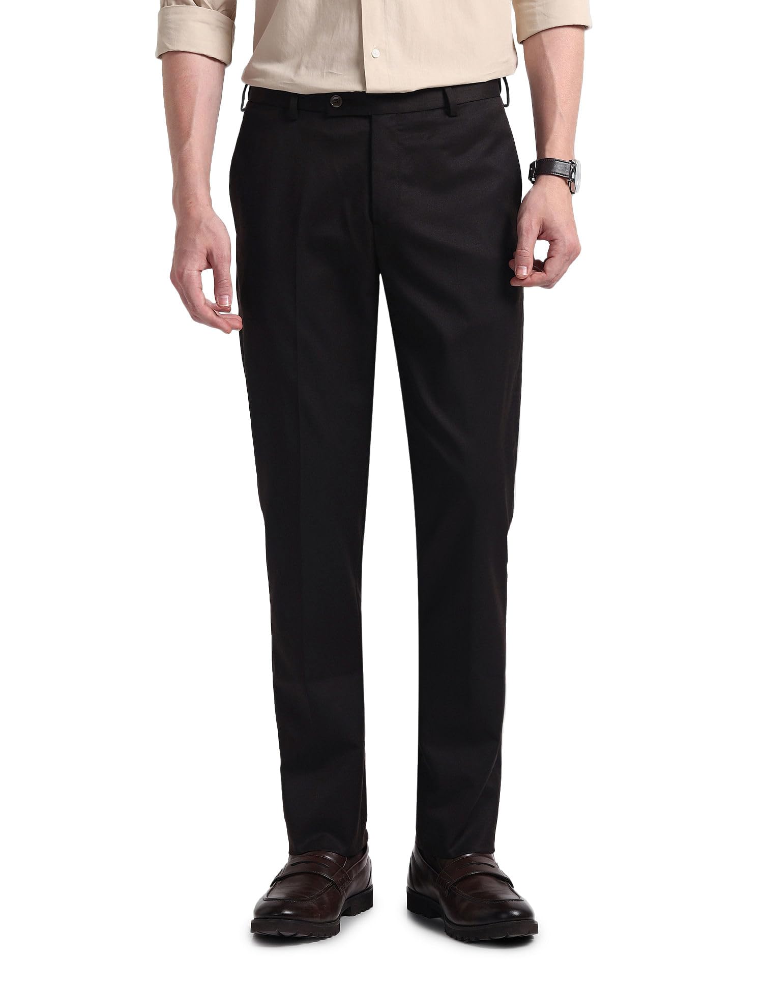 arrow Men Tapered fit Polyester SolidMid-Rise waistTrousers(ARAEOTR1628_Brown_36)-picture-28