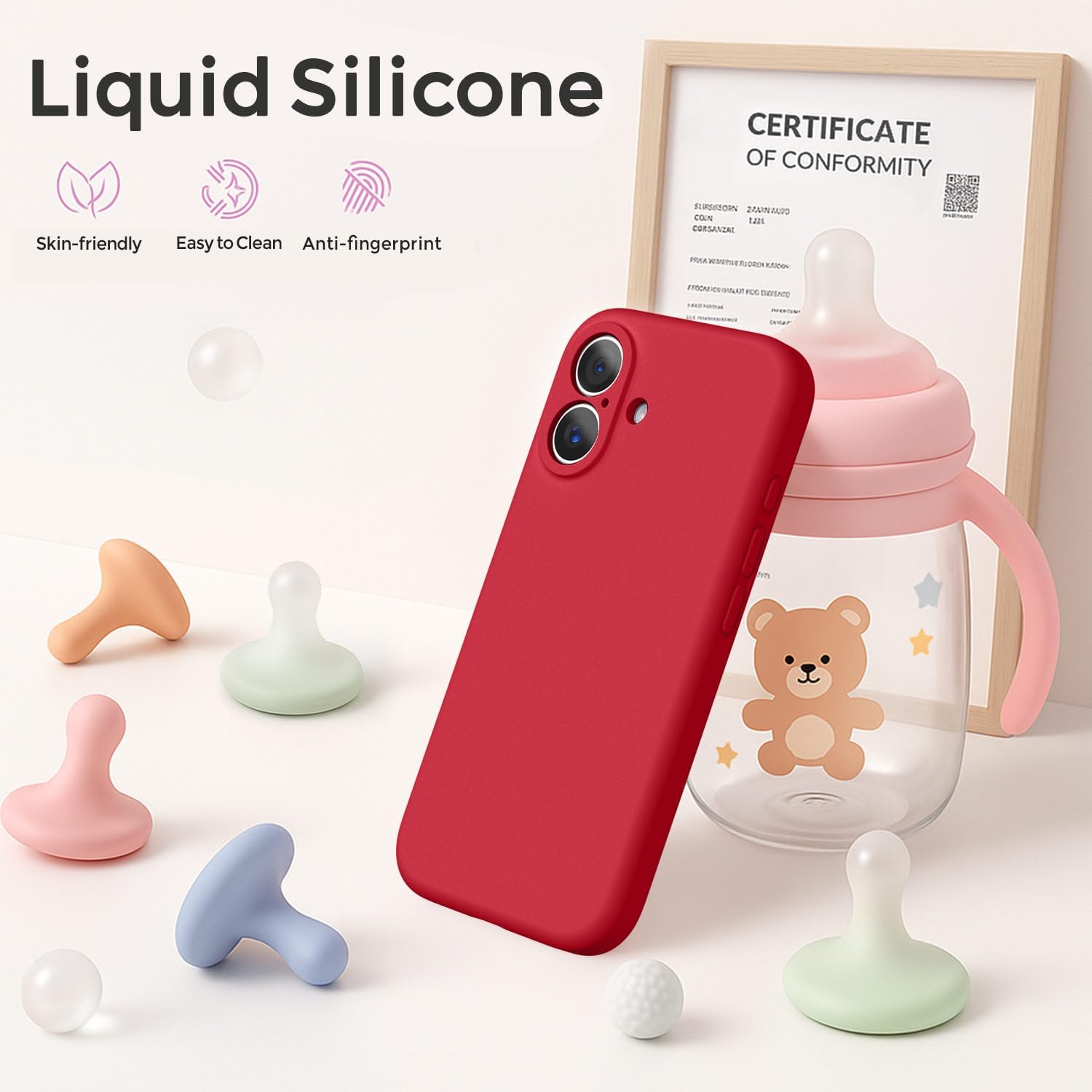 Ktele Magnetic for iPhone 16 Case [Compatible with Magsafe] [Premium Silicone Satin-Smooth Touch] Slim Shockproof Anti-Scratch Microfiber Lining Case, 6.1 inch, Red - Image 4