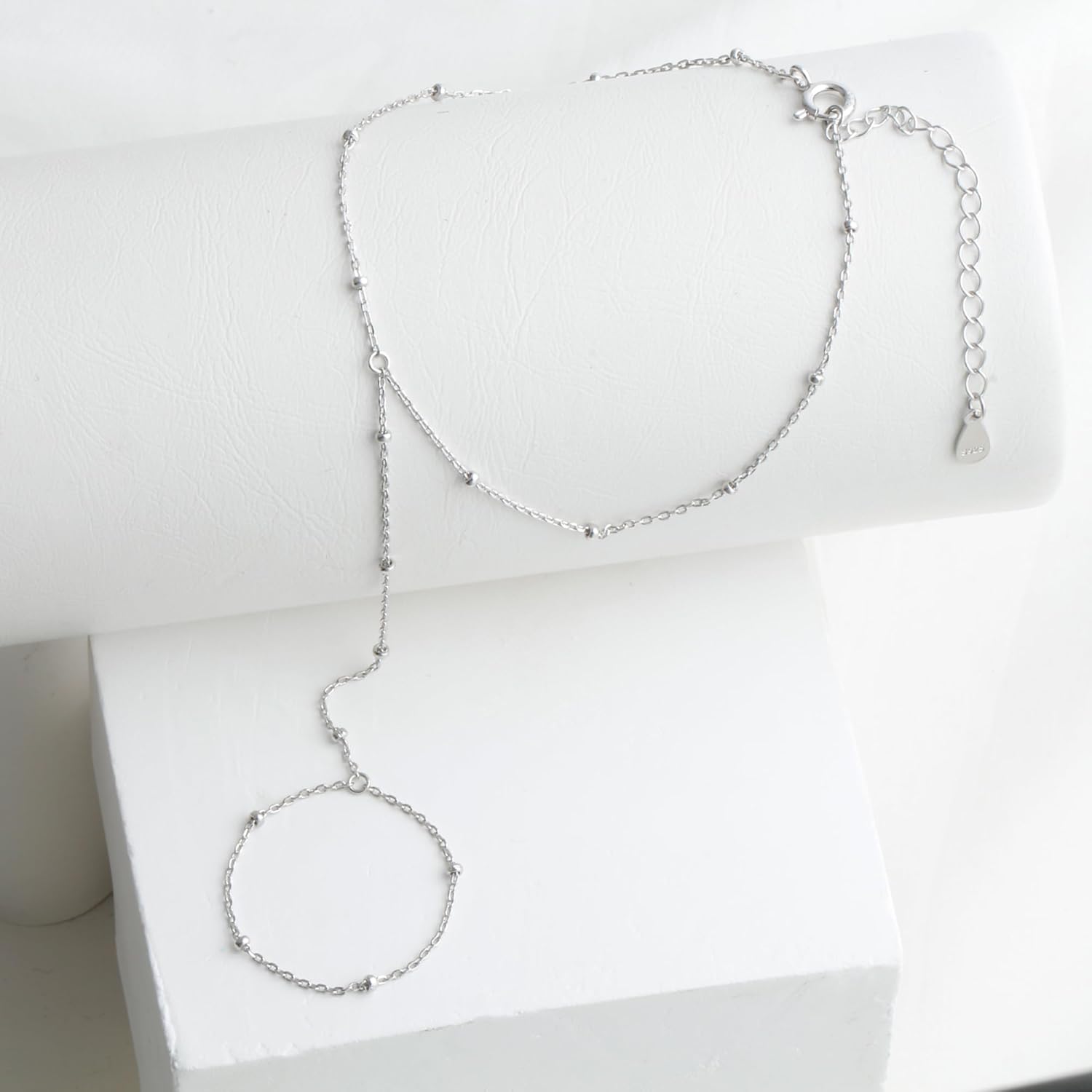 925 Sterling Silver Finger Ring Bracelet Hand Chain for Women, Slave Bracelets 7" to 9" Adjustable