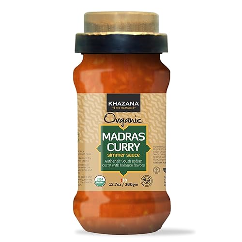 Khazana Salsa india de curry orgánico Madras a fuego lento  Tarros de 12.7 onzas  Sin OMG, vegano, sin gluten, kosher  Auténticas comidas indias