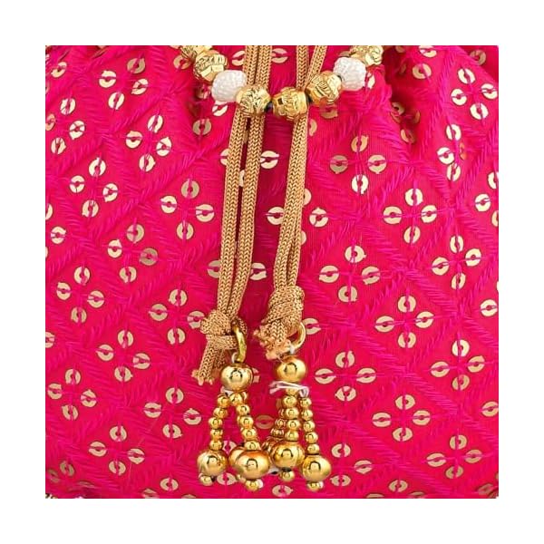 Kuber Industries Potli |Silk Wedding Potli |Drawstring Closure Potli |Wallet Potli |Christmas Gift Potli |Baby Shower Potli |Traditional Shagun Potli |Single Side Sequins-Potli |Pack of 2 |Multi - Image 6