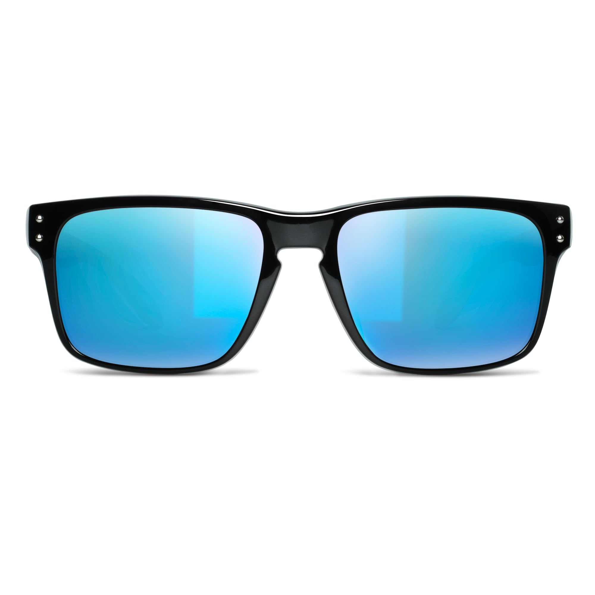 Bnus Corning Glass Sunglasses - Clear Vision, Comfortable Fit for All (Glass Lens, Black Frame/Blue Mirrored Lens Non-Polarized)