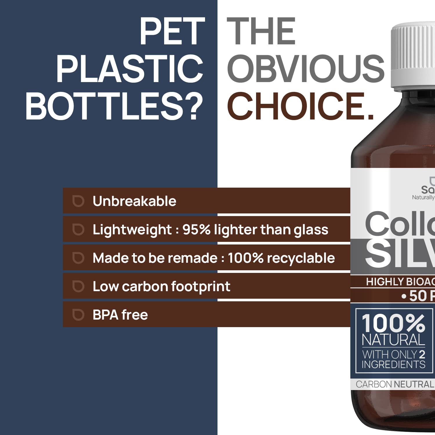 Argento Colloidale Puro 50 PPM 1000 ML | Per la famiglia & gli Animali (Cani, Gatti) | 100% Naturale : Certificato Cosmos Natural | Carbon Neutral
