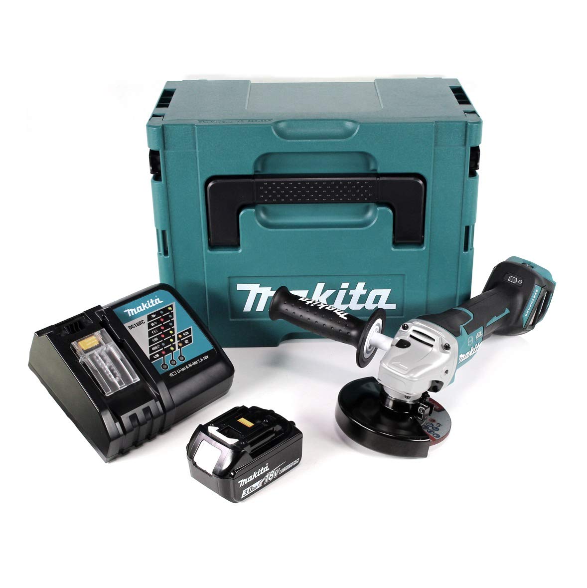 Makita DGA 517 RF1J akumulatorowa szlifierka kątowa 18 V 125 mm + 1 x akumulator 3,0 Ah + ładowarka + Makpac