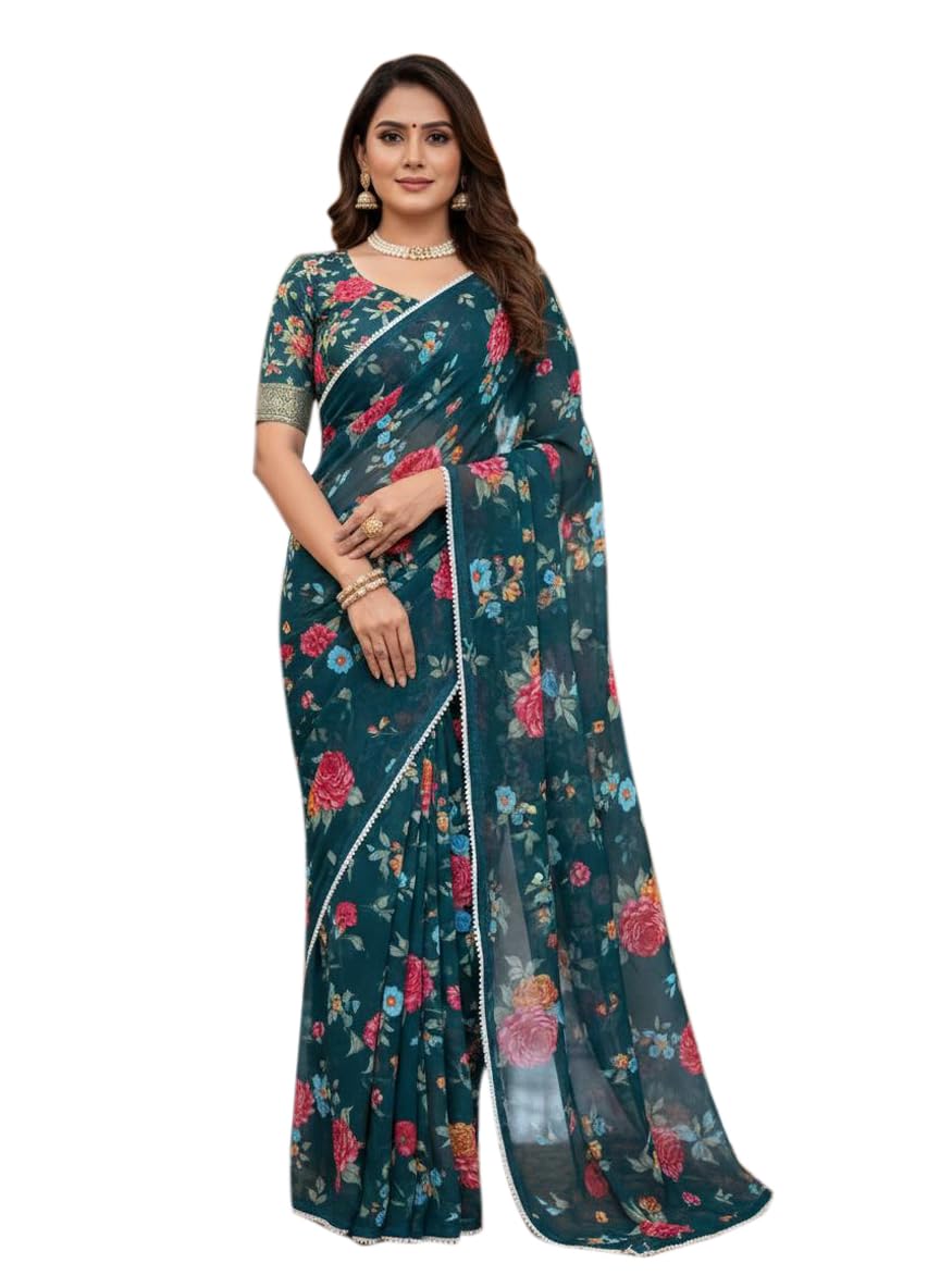 Chiffon Georgette Saree with Romantic Rose Digital Prints and Delicate Pearl Lace Border-picture-17