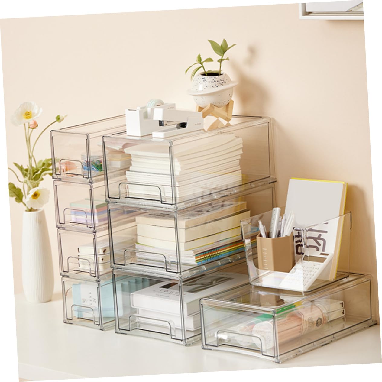 WOONEKY 2 Stück Acryl Kosmetikaufbewahrungsboxen für Schubladen Make Up Organizer für Schminke Leicht und Multifunktional für Schlafzimmer und Arbeitszimmer
