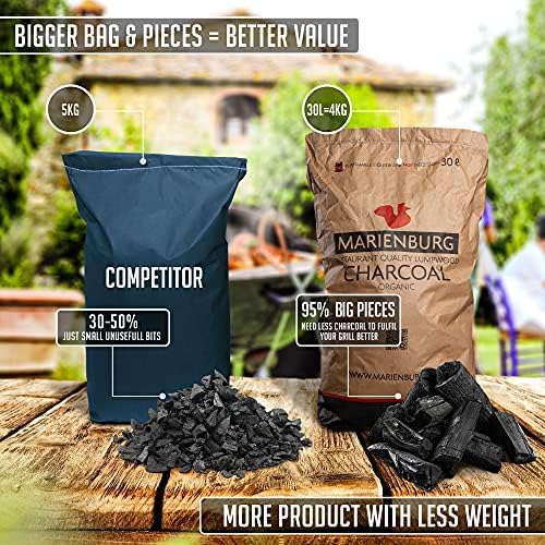 Marienburg Organic Restaurant Grade Lumpwood BBQ Charcoal for Barbecues and Pizza Ovens, 30L