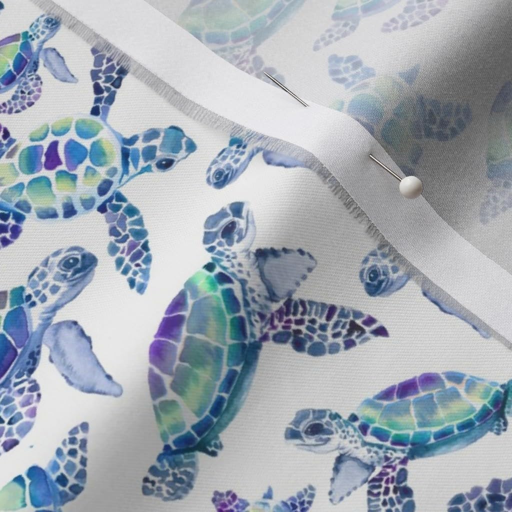 Spoonflower Fabric - Turtles Aqua Blue Small Purple Turquoise Turtle Ocean Sea Marine Printed on Organic Cotton Sateen Fabric by The Yard - Sewing Quilting Apparel Home Decor