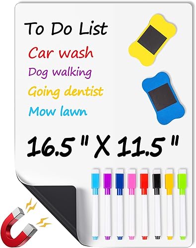 Pizarra blanca magnética para nevera, 16.5 x 11.5 pulgadas, pequeña pizarra magnética de borrado en seco para refrigerador, hoja blanca magnética