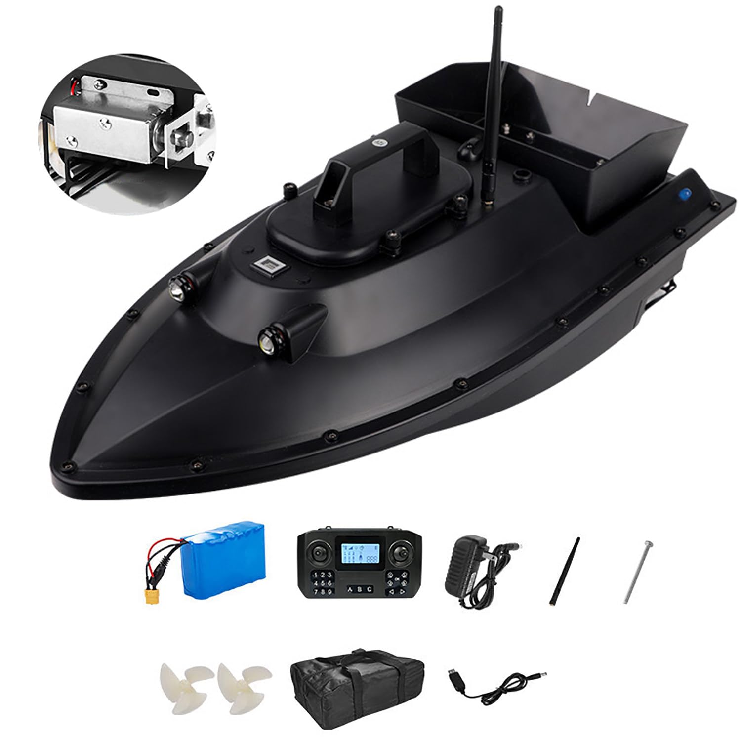 barca da pesca telecomandata a ritorno automatico GPS da 12V (sgancio elettromagnetico) con batteria da 18000 mAh, 3 velocità, telecomando per tirare la rete,carico di 2,5 kg, contenitore di scarico
