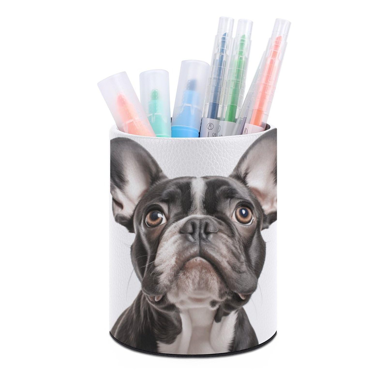 JTREHY Round Pen Holder,A French Bulldog Printed Makeup Brush Storage Box for Home Office Dressing Table