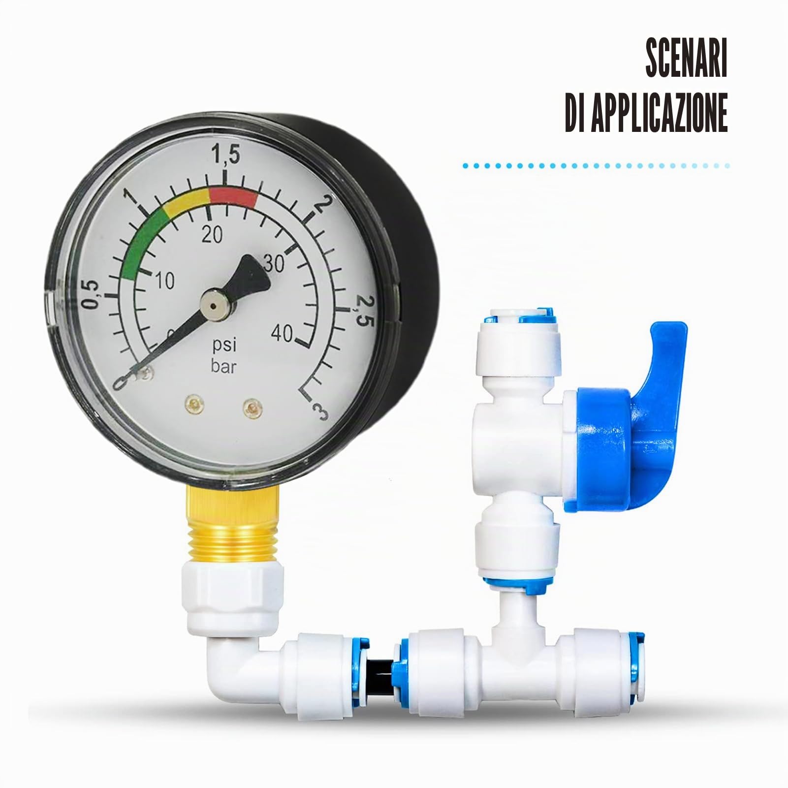 Manometro per acqua, 1/4 pollici, manometro di pressione per piscina, doppia scala, robusto alloggiamento in acciaio inox, facile da installare, durevole, versatile, per piscina, laghetti e