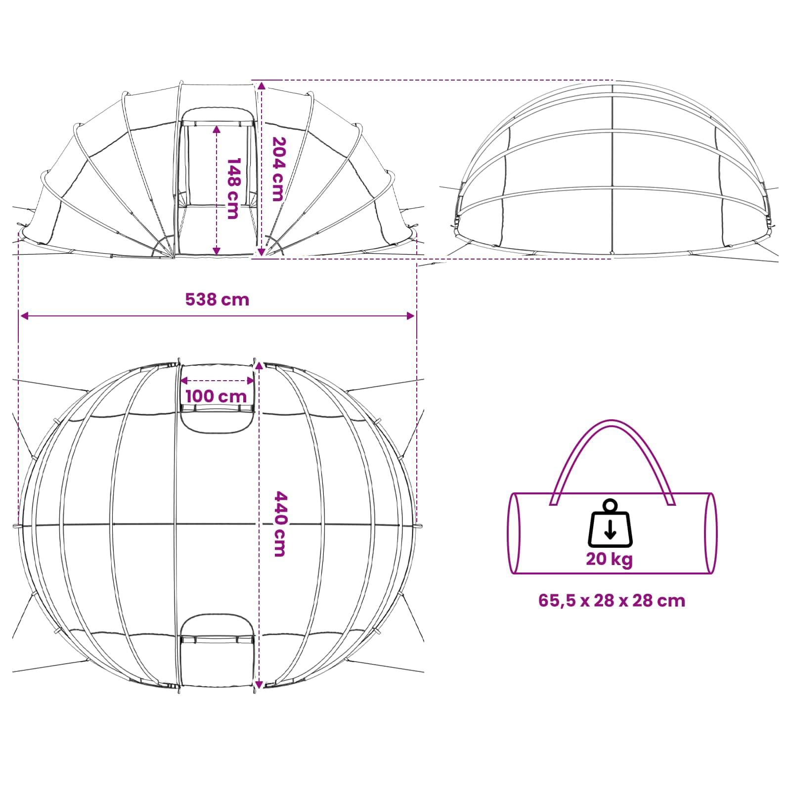 vidaXL Namiot basenowy 538 x 440 x 204 cm Poliester 185T z powłoką PU