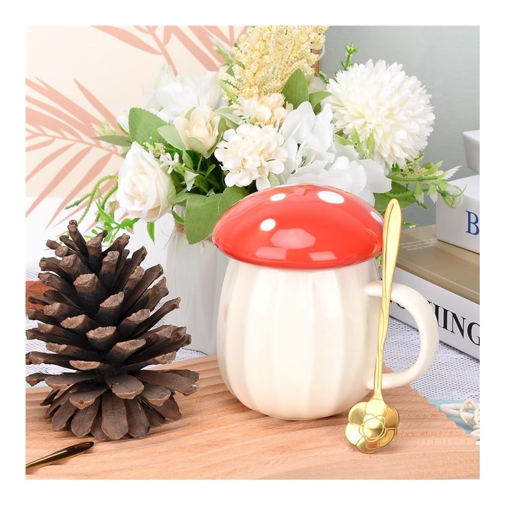 Adornos navideños, Taza de té Kawaii con Tapa y Cuchara Flores, 250 ml/8 oz, Divertida Taza for Leche, Regalo for Mujeres, niñas, Navidad cumpleaños(Bruin)