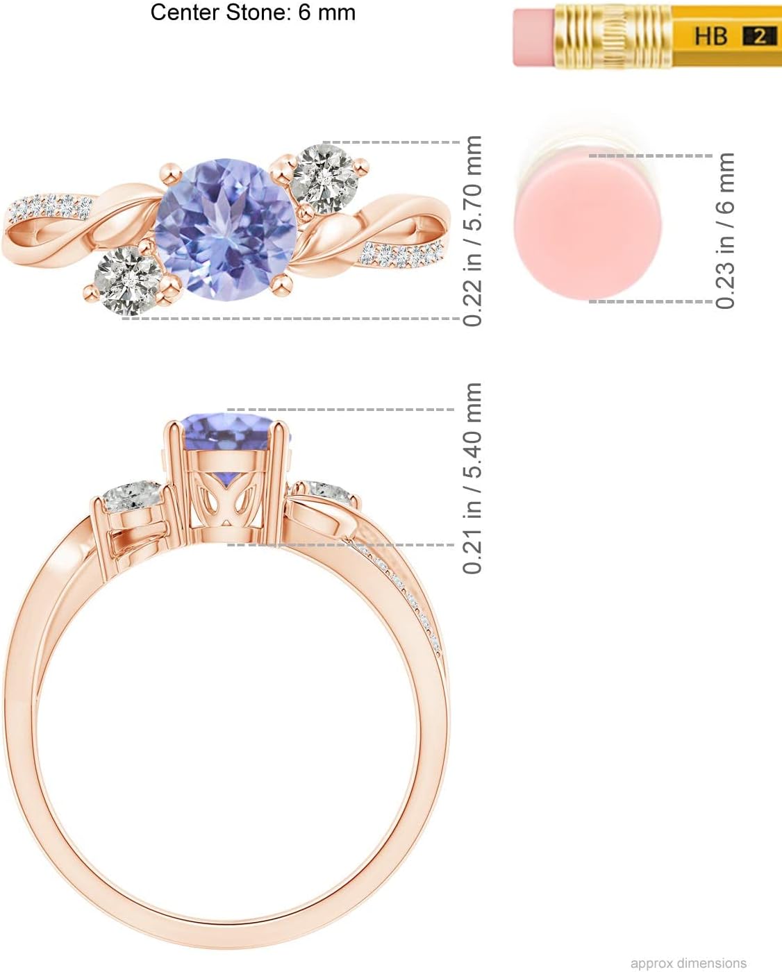 Angara Natural Tanzanite Ring for Women | Round Tanzanite Diamond Three Stone Ring in 14K Solid Gold/Platinum | December Birthday, Anniversary, Gemstone Jewellery Gift - Image 6