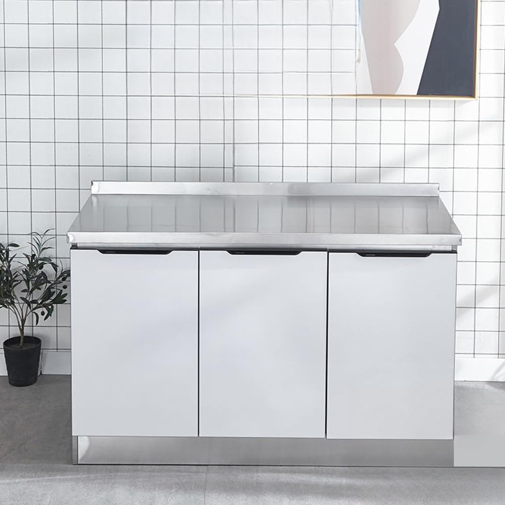 LITFAD Standard Kitchen Storage Cabinet with Stainless Steel Countertop, 3 Doors Closet Cabinet, Kitchen Cupboards Storage, 39" L x 19.5" W x 32.5" H