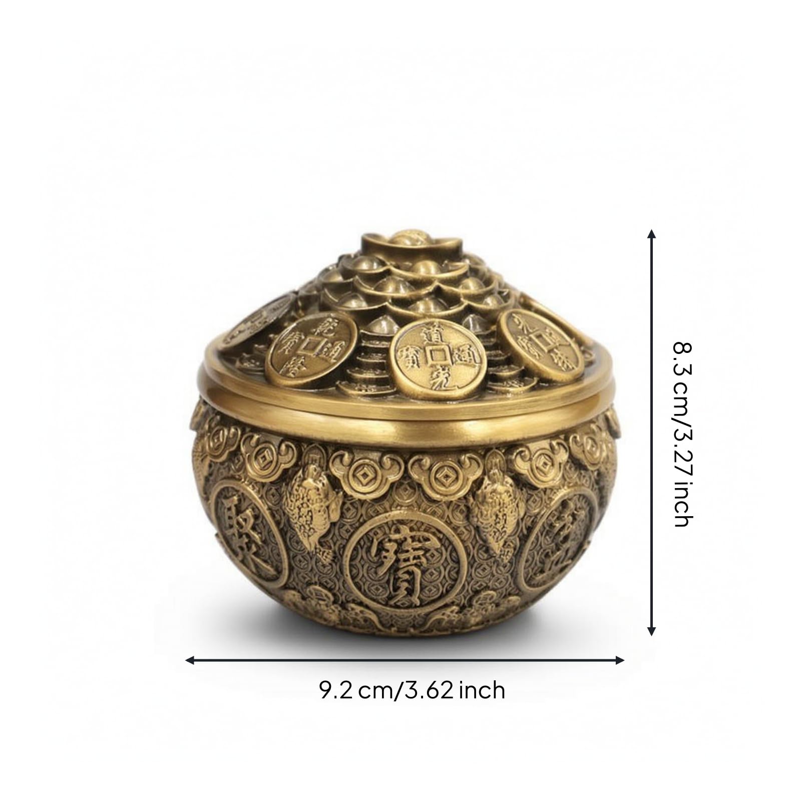 Ciotola del Tesoro Compatto Ciotola di Ottone Pesante Ornamento da Tavolo per Soggiorno, 4 Pollici, Vaso del Tesoro Jinchan con Coperchio Stile Anticato
