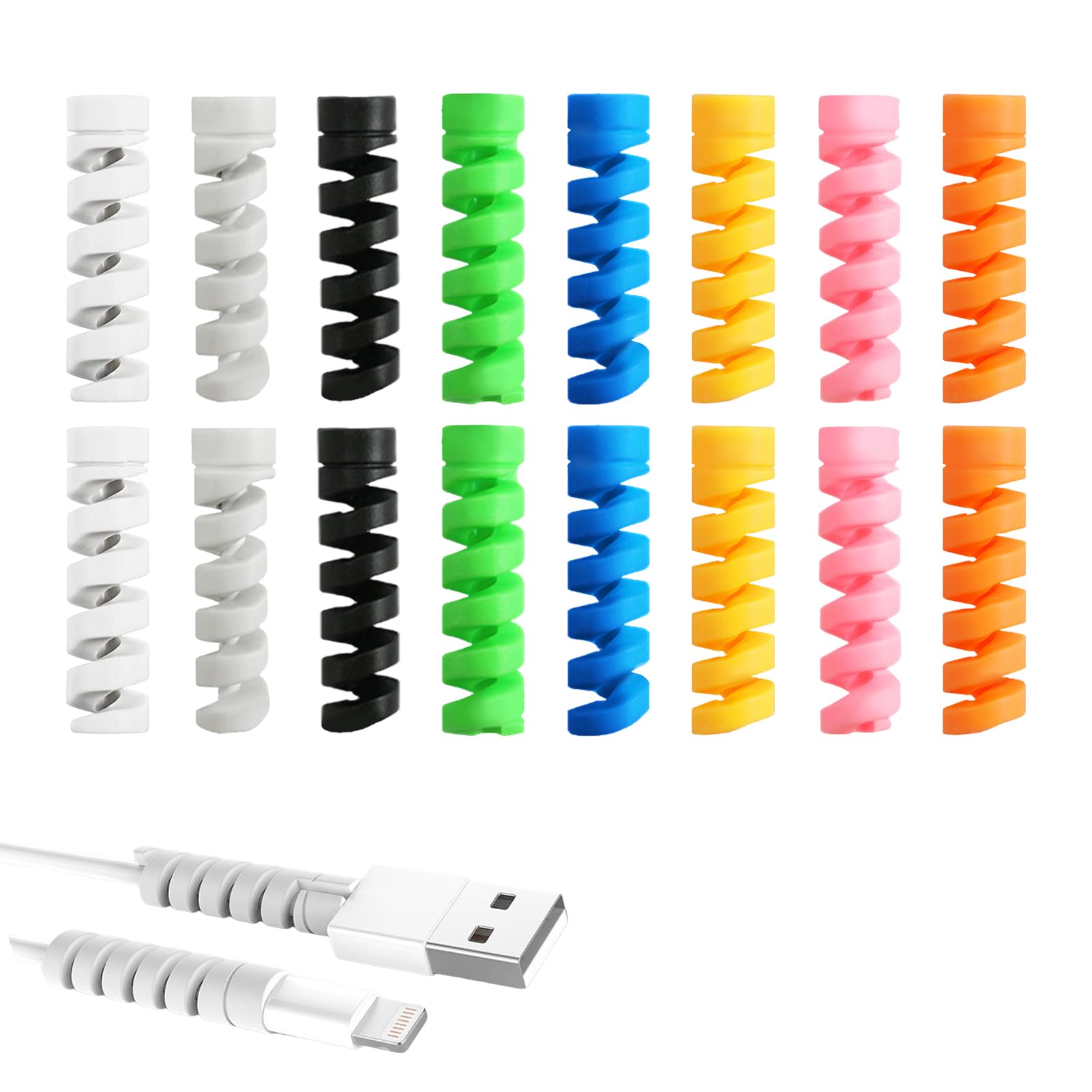 16 Pezzi Protezione Cavo，Protezione Micro-Siliconica Flessibile, Copri Caricatore per Caricatore Tipo-C Caricamento，Per Tutti I Cavi di Ricarica del Cellulare Cavi del Mouse Cavi USB(8 Colori)