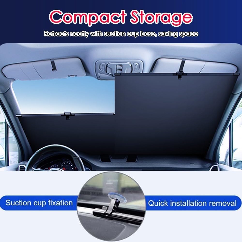 Pare-Soleil rétractable Automatique pour Pare-Brise 2026, Protection UV et Chaleur, Taille Universelle Ajustable pour Voitures, camions et SUV