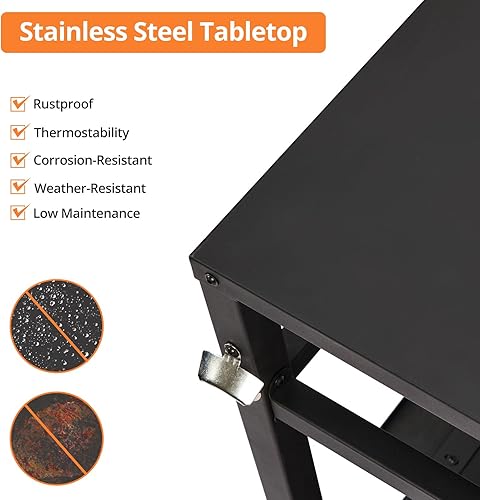 Miniatura 4 de Carrito de parrilla para exteriores, soporte para horno de pizza, doble estante para exteriores, mesa de comedor movible al aire libre con ruedas y