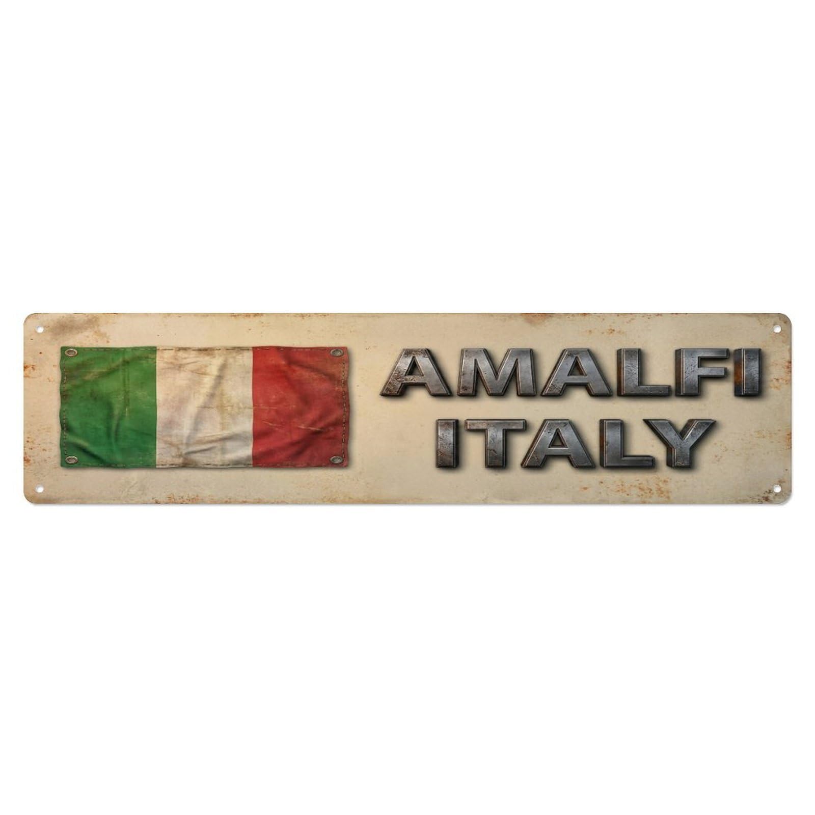 Metal Tin Sign Vintage Amalfi Italy Flag Decor Rustic Travel