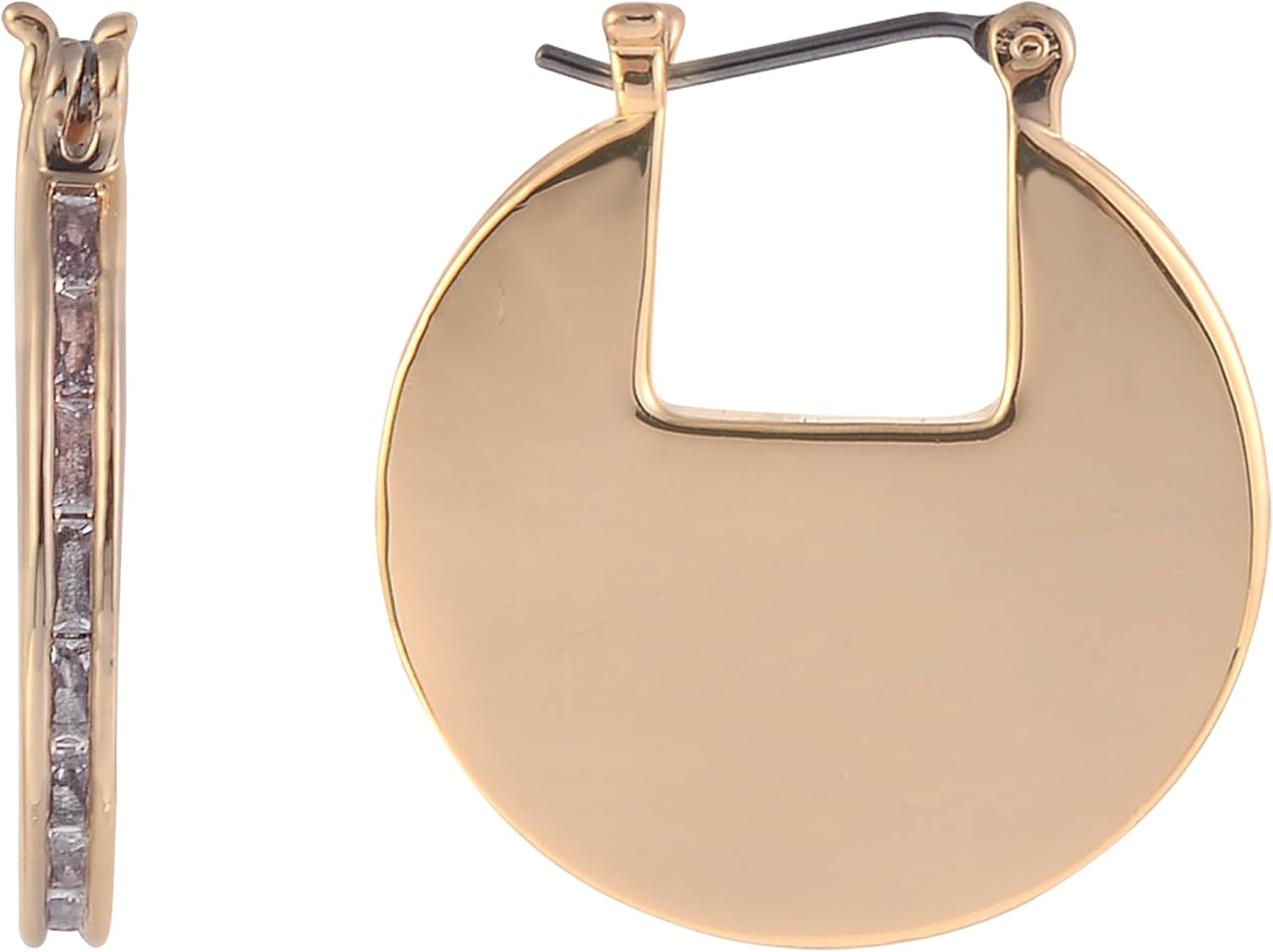 Daisy Fuentes Gold Tone Disc Hoop Earrings with CZ Stones - Image 3