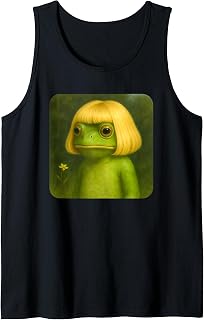 Funny Frog with a Bob Haircut Blond Frog Meme Wig Tank Top