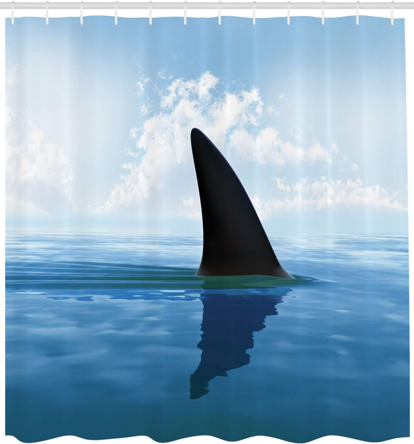 Ambesonne Shark Shower Curtain, Shark Fish Fin Over The Sea Surface Danger Caution Themed Picture, Cloth Fabric Bathroom Decor Set with Hooks, 69" W x 70" L, Blue
