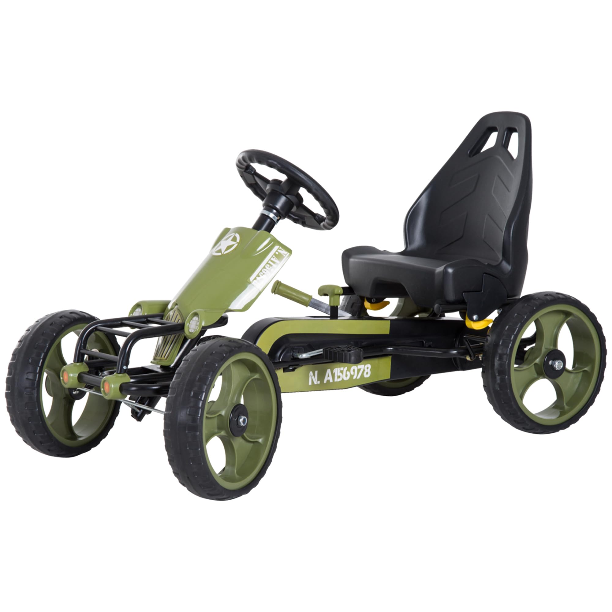 HOMCOM Go Kart a Pedali per Bambini con Freno a Mano e Sedile Regolabile, Kart per Bambini 3-6 Anni con Pedale Antiscivolo e 4 Ruote in EVA, Verde