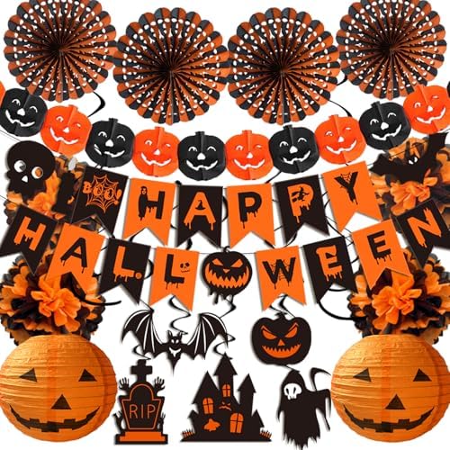 Halloween Deko Set - 4-teilige Wabenpapier Girlande Für Grusel-Partys