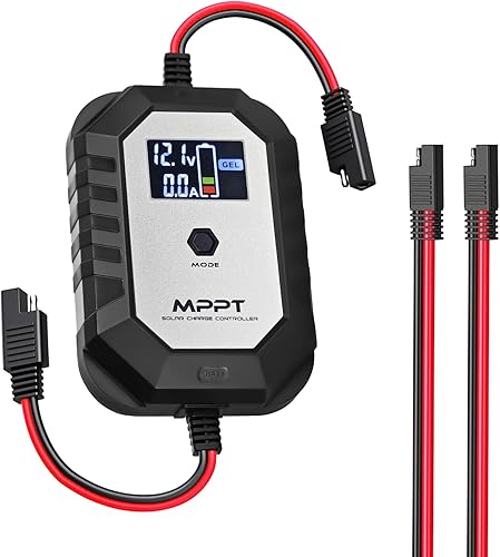 PowMr - Controlador de carga solar MPPT de 10 A, 12 V, pequeño regulador de panel solar portátil con pantalla LCD, interruptor de presión larga del