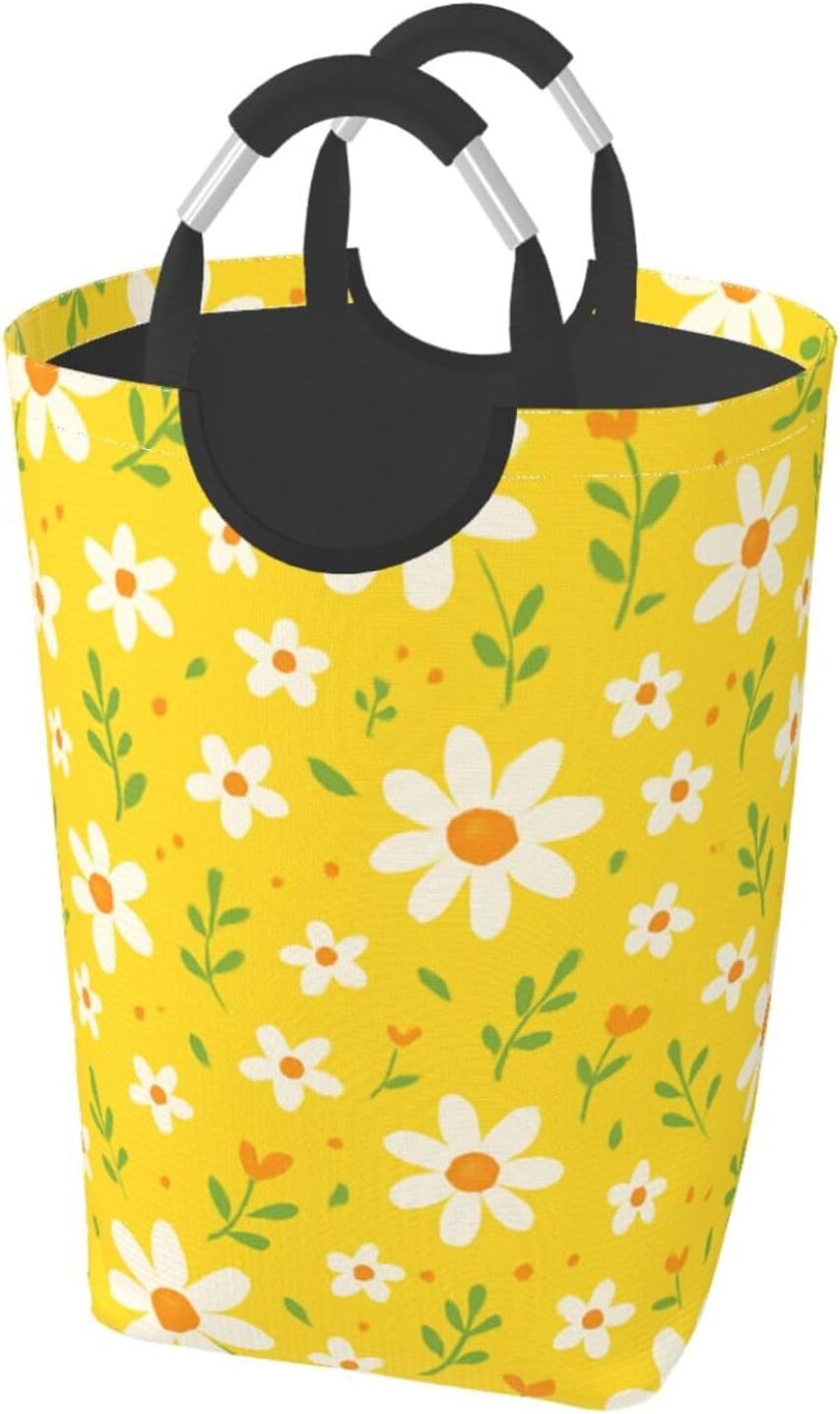 50l Laundry Basket Daisy Floral Waterproof Laundry Hamper Foldable Clothes Laundry Bag With Handles