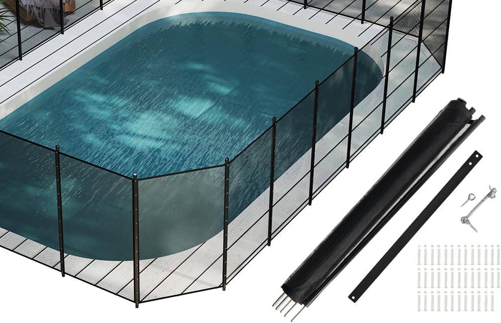 4×108FT, 350GMS Teslin Mesh Pool Safety Fence, Stainless Steel Feet, Triple Stitching Craftsmanship, Protecting Children and Pets, Black
