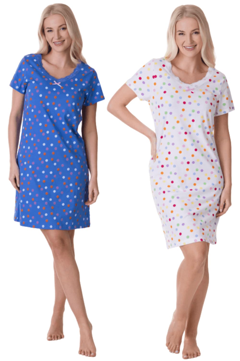 Camille 2-Pack 100% Cotton Short-Sleeved Ladies Nightdress - Soft Jersey Cotton Nighties For Women - Lightweight And Breathable Women's Nightdresses & Nightshirts