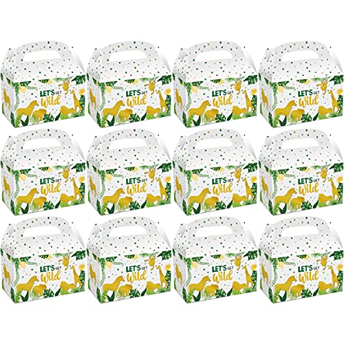 Juego de 12 cajas de pastel de dulces de dibujos animados de animales salvajes para niños, baby shower, suministros de fiesta