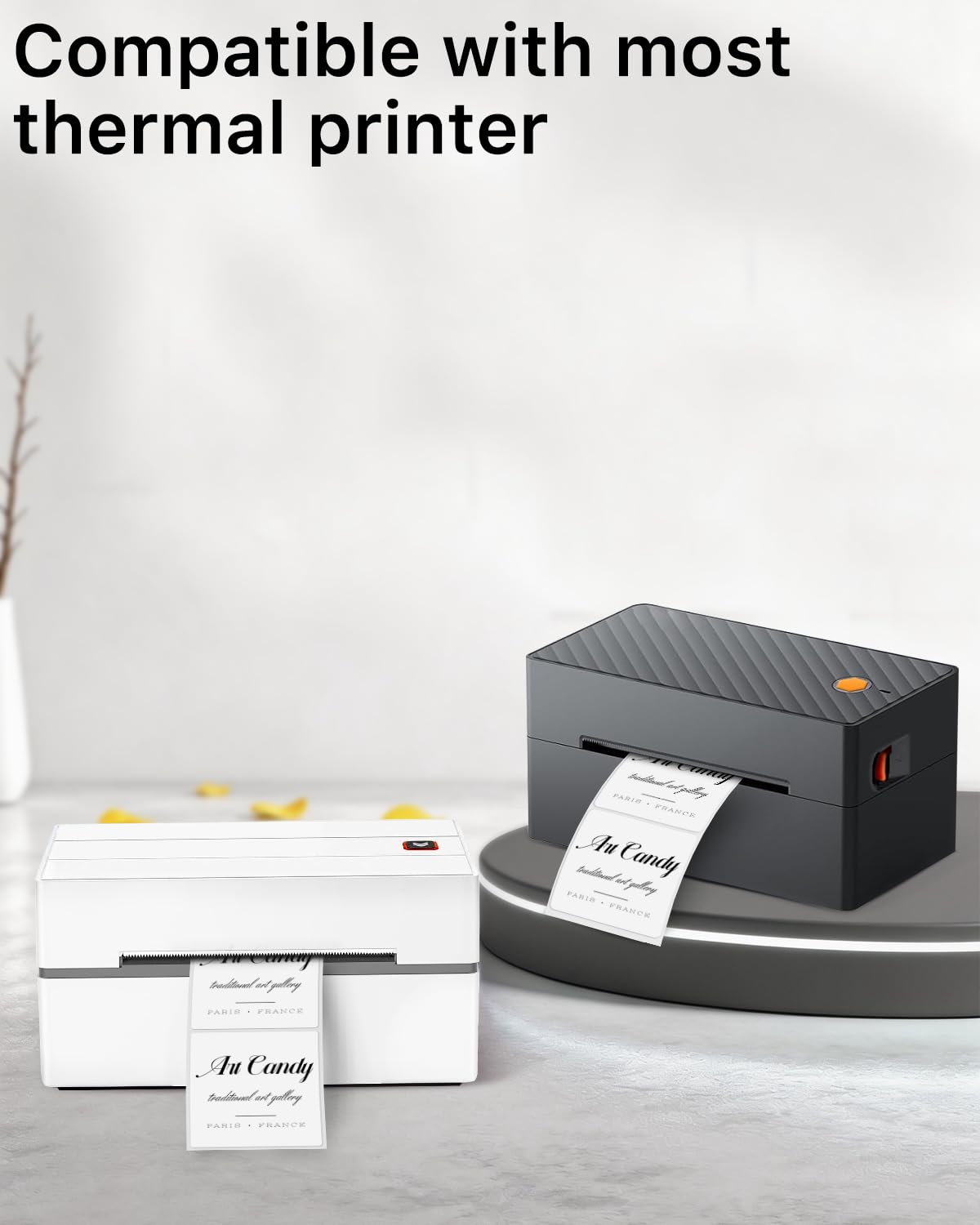 iEager Thermoetiketten-Aufkleber, quadratisch, 5,1 x 5,1 cm, selbstklebend, quadratisch, Thermodirekt-Etiketten mit Perforationslinie, 500 Blatt/Rolle, Weiß