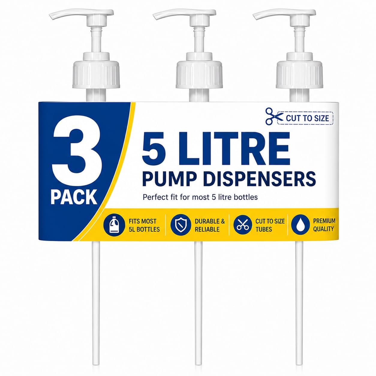 5 Litre Pump Dispenser 3 Pack - 38mm Screw Top Pelican Pump for 5L Container,