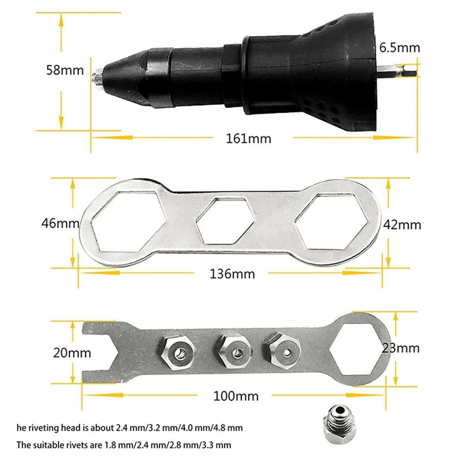Adattatore di conversione multifunzione for pistola sparachiodi for rivettatrice a batteria, utensile elettrico for dadi