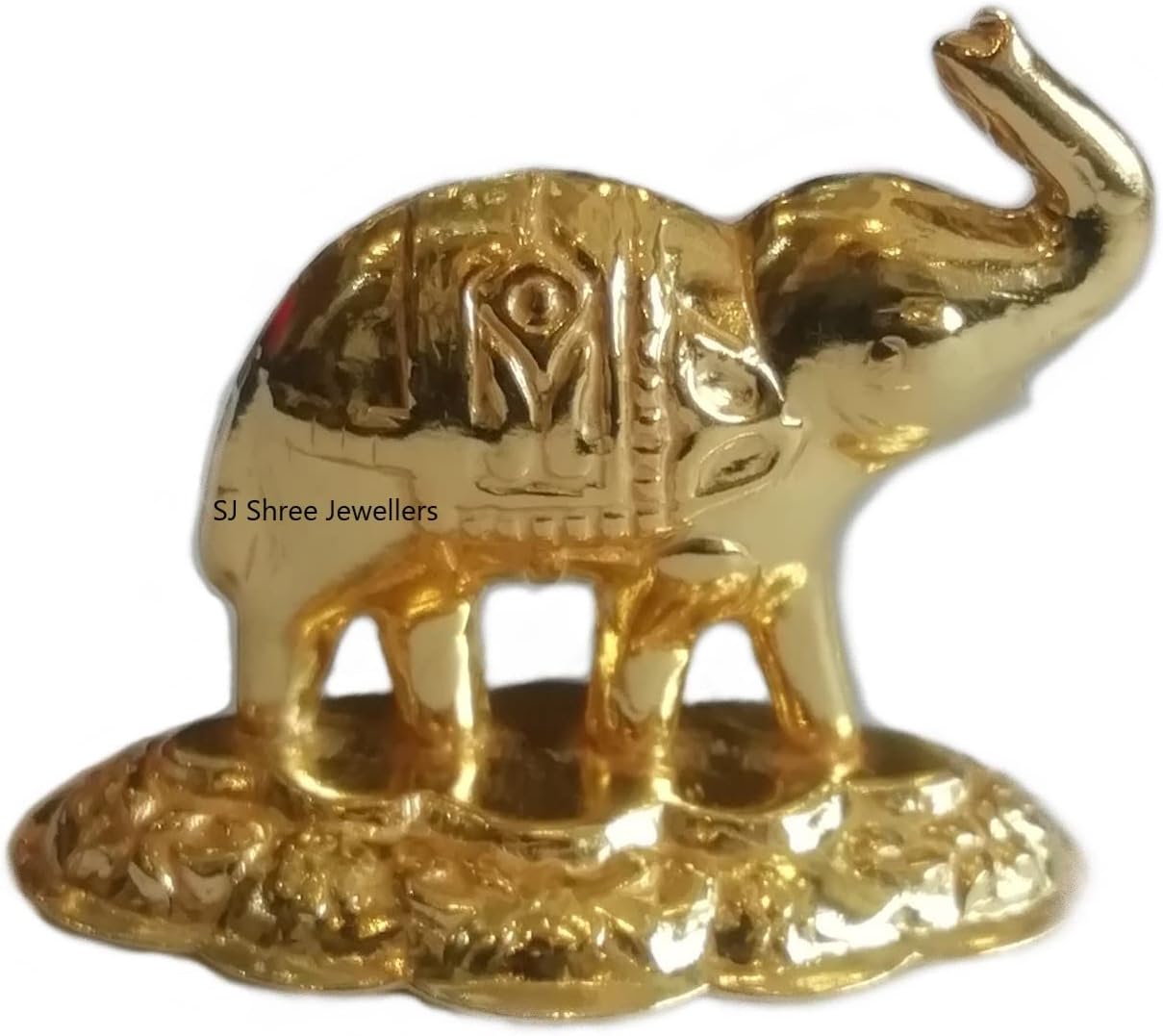 SJ Pure Silver Gold Plated Elephant Idol for Puja, Vastu and Rahu (Upward Trunk, 1 Pcs Small Elephant)