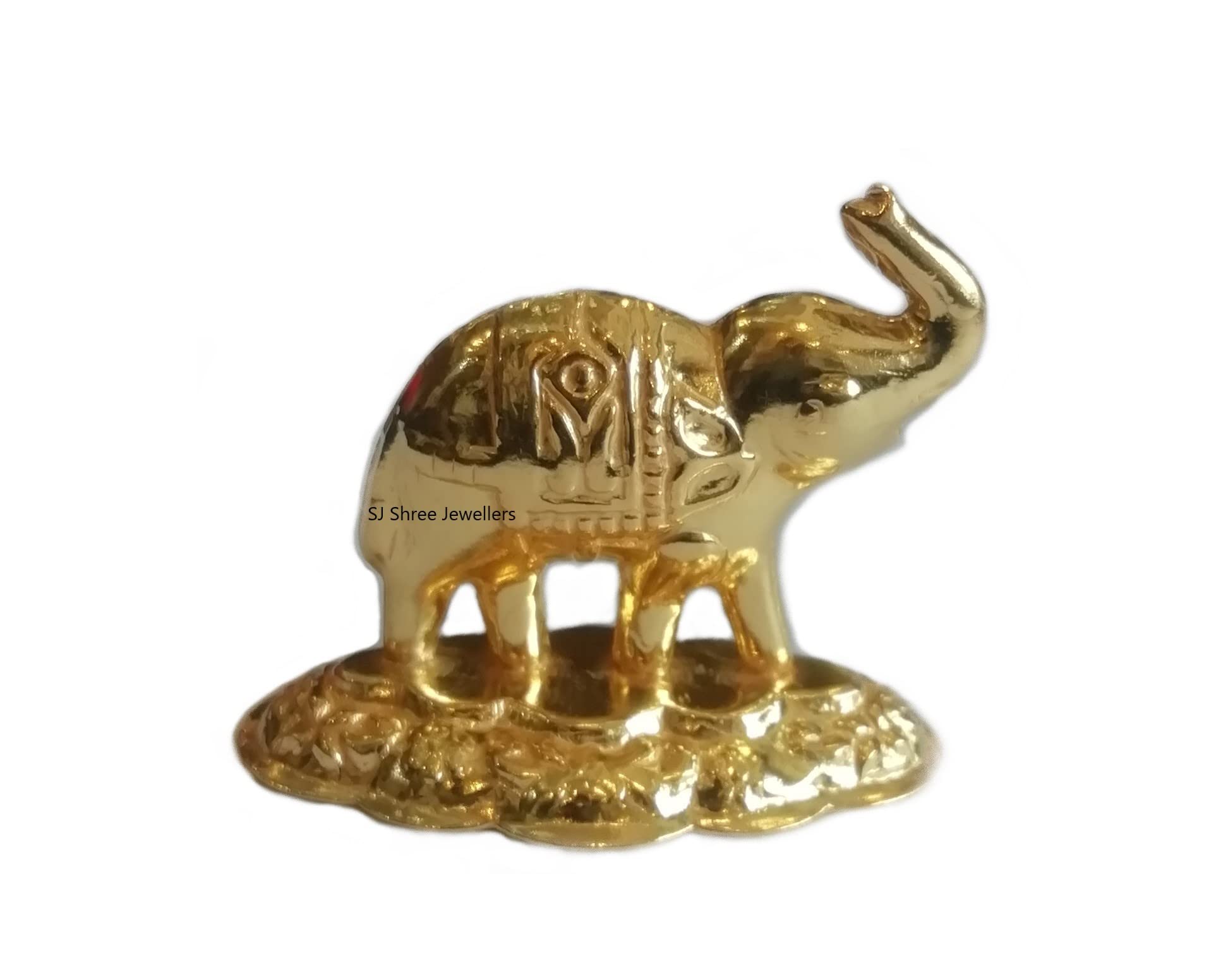 SJ Pure Silver Gold Plated Elephant Idol for Puja, Vastu and Rahu (Upward Trunk, 1 Pcs Small Elephant)